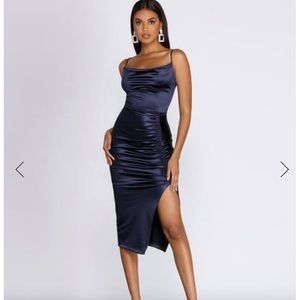 Windsor Nadine Formal Ruched Satin Midi Dress